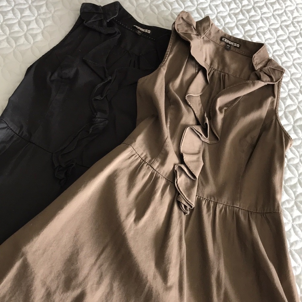2 EXPRESS V Neck Ruffle Dress Brown/ Black SZ 0